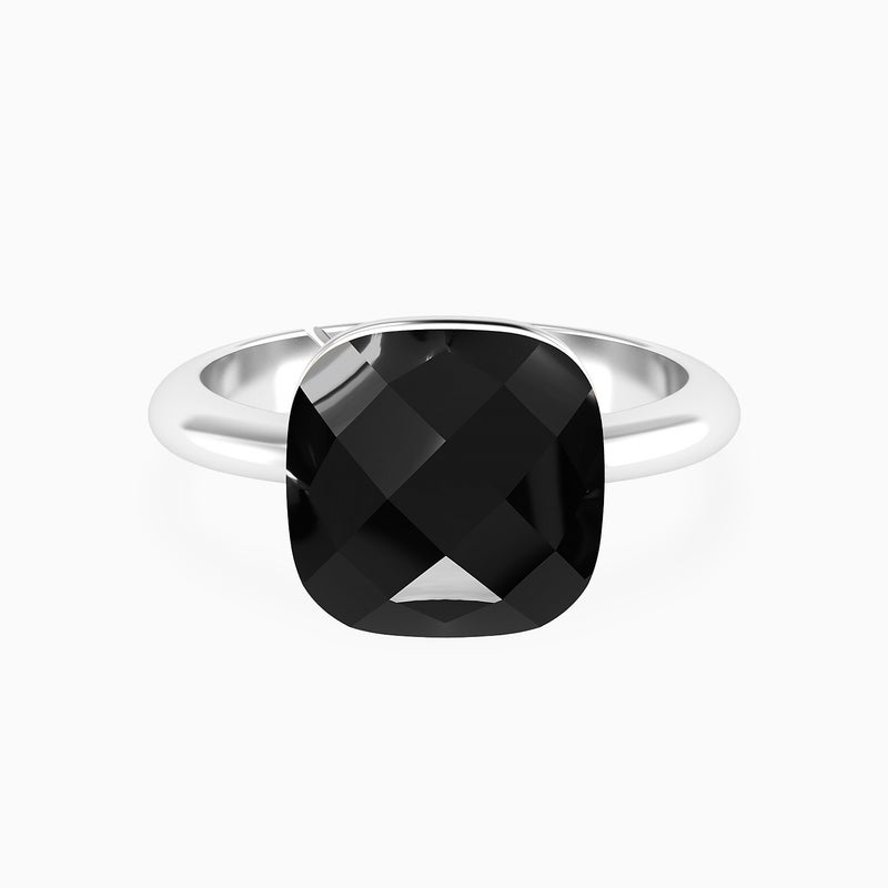 Waves by L'azurde Black Stone Ring In Silver - Image 1